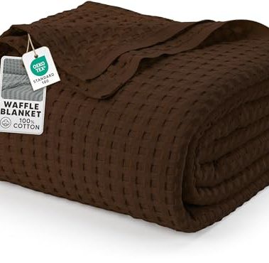 Utopia Bedding Brown 100% Cotton Waffle Blanket 300 GSM [Queen - 90x90 Inch] Soft Lightweight Breathable Bed Blanket for All Season