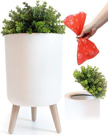 Earth & Mango Small Outdoor Trash Can with Lid - Dog Poop Trash Can Outside - Plant Styled Outdoor Garbage Can - 1.8 Gallon - Throw Away Pet Waste Discreetly