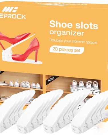 Neprock Shoe Slots Organizer, 20 Pack Adjustable Shoe Rack Stacker Storage Space Saver, Double Deck Shoe Rack Holder for Closet Organization (White)