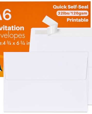 A6 White Envelopes 4X6 100 Pack - Quick Self Seal,For 4x6 Cards| Perfect for Weddings, Invitations, Photos, Graduation, Baby Shower| 6.5 x 4.75 Inches (A6)