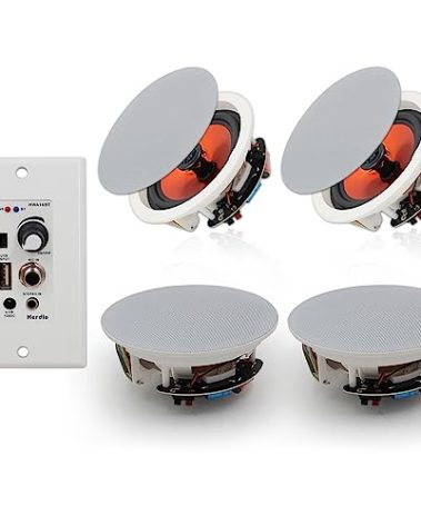 Herdio 6.5'' Bluetooth in Wall in Ceiling Speakers 600W 2-Way Flush Mount Speakers System with Wall Amplifier Receiver for Home Theater Office (2Pairs, Paintable-Grille)