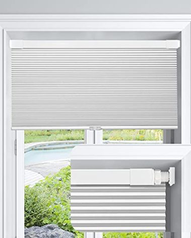LazBlinds Cordless Cellular Shades, No Tools No Drill Blackout Honeycomb Shades Pleated Blinds for Windows, 38'' W x 48'' H, Silver White