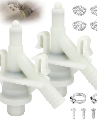 385311641 RV Toilet Water Valve for Dometic 300 301 310 320 and Sealand Toilets, RV Toilet Replacement Parts for Dometic Water Valve Kit Includes Hose Clamp and Hardware Kit - 2 Pack