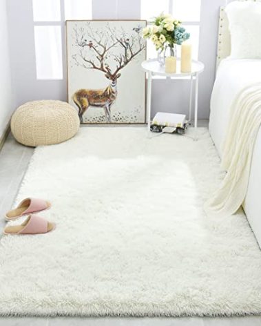 Merelax Soft Modern Indoor Shaggy Area Rug for Bedroom Livingroom Dorm Kids Room Home Decorative, Non-Slip Plush Fluffy Furry Fur Rugs Comfy Nursery Accent Floor Carpet 3x5 Feet, Ivory