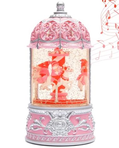 Carousel Snow Globe, Lighted Valentine's Day Snow Globes Lantern 6H Timer, USB/Battery Operated, Vintage Valentine Gifts for Valentine's Day Decorations, Wedding Party
