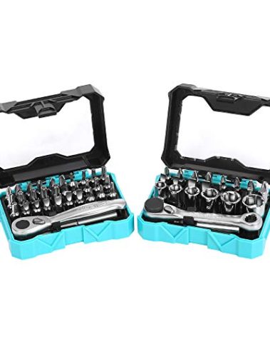 DURATECH 56-Piece 1/4" Mini Ratchet Wrench and Screwdriver Bit Set, 2-in-1, 72-Tooth and 60-Tooth with Bit Socket Set, Storage Cases Included