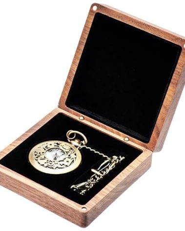 COSISO Walnut Wood Pocket Watch Box Portable Single Pocket Watch Display Storage Travel Case Organizer for Men Women (Contain Chain Clamp Slot)