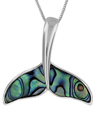 Sterling Silver Abalone Shell Whale Tail Pendant Necklace, 18+2" Extender