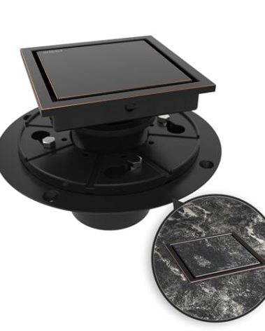 WEBANG 4 Inch Square Shower Drain Bronze Floor Drain with Flange Reversible 2-in-1 Cover Tile Insert Grate Removable SUS304 Stainless Steel CUPC Certified Oil Rubbed Bronze