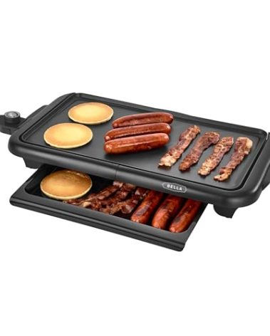bella Electric Griddle with Warming Tray - Smokeless Indoor Grill, Nonstick Surface, Adjustable Temperature & Cool-touch Handles, 10" x 18", Copper/Black, PFOA & PTFE Free
