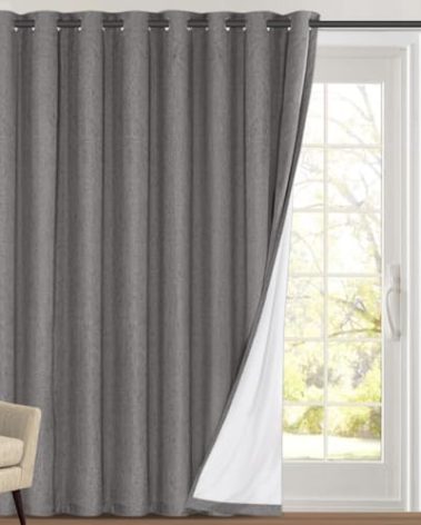PrinceDeco 100% Blackout Curtains for Sliding Glass Door Blackout Curtains 84 Inches Long Extra Wide Thermal Curtains for Sliding Glass Door Room Divider Curtains,W100 X L84 Inch,Grey