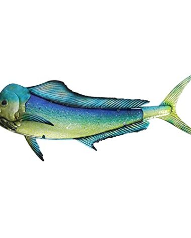 LIFFY Metal Mahi Wall Art Indoor Outdoor Metal Fish Wall Decor Fish Wall Hanging Decorative Ornaments Glass Nautical Theme Home Wall Decorations for Office,Pool,Bathroom - 36 Inches Long