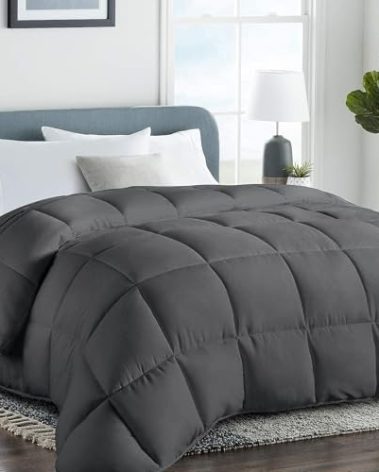 COHOME Quilted Twin XL Size Comforter - All-Season Down Alternative Duvet Insert - Luxury Hotel Soft Breathable Winter Warm Dark Grey Comforter with Anti-Clump Tech & 8 Tabs - Reversible （68"x92"）