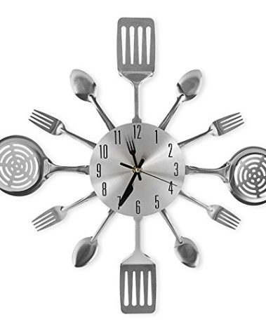 CIGERA 16 Inch Cutlery Kitchen Wall Clocks with Fork and Spoon Dial, Silent Clock Movement and Battery Operated, Great Wall Decor and Housewarming Gifts