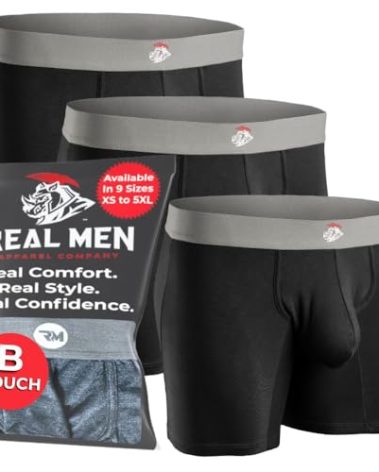 Real Men 7in Modal Boxer Briefs B Pouch Lrg 3pk Blk