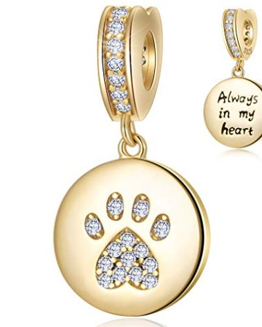Always in My Heart Sparkling Paw Print Dangle Charm, 925 Sterling Silver Dog Cat Charms, Beads with CZ Stones Compatible with Pandora Charm Bracelet Necklace, Gift for Women/Wife/Mother/Pet Lover