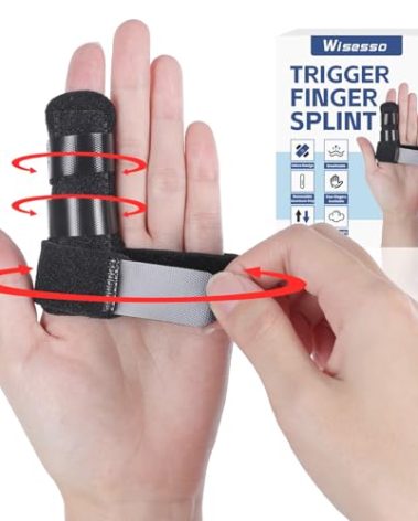 Wisesso Trigger Finger Splint, Index Finger Splint with 3 Adjustable Straps for Straightening & Broken & Pointer Finger, Knuckle Splint Fits Index/Middle/Ring/Pinky Finger, Black, 1 Pack