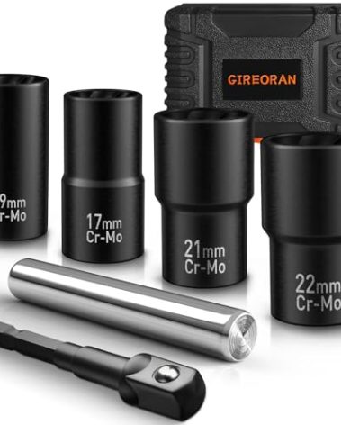 GIREORAN Wheel Lock Removal Kit, 6 Piece Lug Nut Remover 1/2-Inch-Drive Impact Easy Out Bolt Extractor Socket Set for Removing Stripped, Damaged, Frozen, Rusted, Rounded-Off Bolts, Nuts