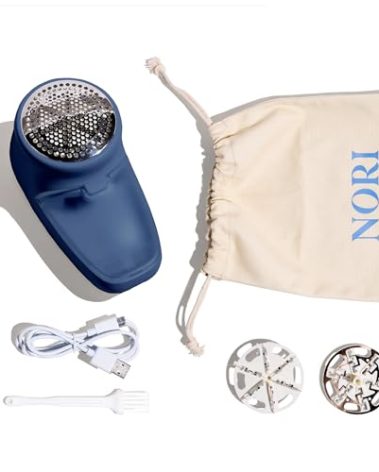 Nori Trim Fabric Shaver - Lint Remover for Clothes & Furniture Couch Pilling - Sweater Pill Remover - Clothes Shaver with 6 Precision Blades - Wireless and Rechargeable - Navy
