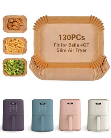 Air Fryer Disposable Paper Liner for Bella 4Qt Slim Air Fryer, 130PCs Food Grade Rectangle Airfryer Parchment Liners, Non-Stick and Oil Proof for Easy Cleanup, Bleach-Free, Accessories for Ninja/bella