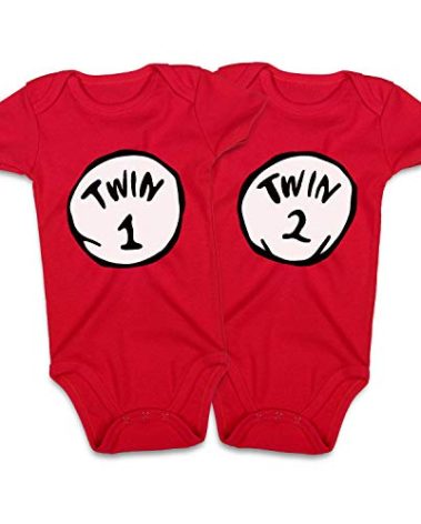 DEFAHN Newborn Twins Baby Boy Girl Bodysuit, 2 Pack Funny Letter Printed Rompers Twin Matching Clothes Outfits (TWIN1-2 Short Sleeve Red, 3-6 Months)