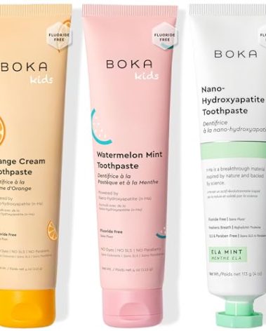 Boka Fluoride Free Toothpaste Nano Hydroxyapatite Toothpaste - Ela Mint, Orange Cream, Watermelon Mint Flavor, 4 oz 3Pk US Manufactured