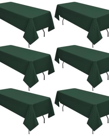 6 Pack Hunter Green Tablecloths for 6ft Rectangle Tables 60 x 102 Inch - Polyester Table Cover Stain and Wrinkle Resistant Washable Fabric Table Clothes for Wedding Party Banquet Reception Restaurant