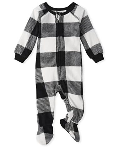 The Children's Place,Family Matching Chirstmas Holiday Fleece Pajamas Sets, Adult, Big Kid, Toddler, Baby,Baby & Toddler - Zip Sleeper,BLK/WHT BUFF,5T