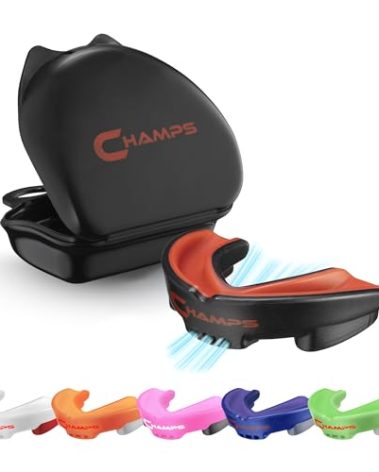 Champs MMA Breathable Mouth Guard for Boxing, MMA, Jiu Jitsu, Muay Thai, Wrestling & Combat Sports – Easy Fit, Boil & Bite Design Mouthpiece – Durable Boxing Mouthguard for Men & Adults, Case Included