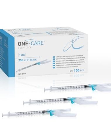 ONE-CARE 100 Pack 1ml 23Ga x 1’’ (25mm) Luer Lock Sample Measuring, LDS, Sterile, 100 Individually Blister-Packed