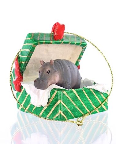 Conversation Concepts Hippopotamus Gift Box Christmas Ornament - Delightful, Gold