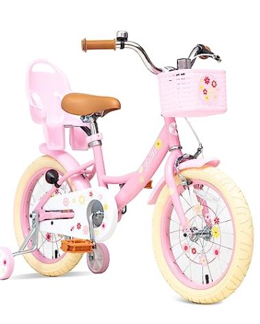 Bixike Girls Bike with Basket for Toddlers and Kids Aged 3-14 Years Old, 12 14 16 18 Inch with Training Wheels & Doll Seat, 20 Inch with Kickstand & Rear Rack, Princess Style Bicycle for Gift.