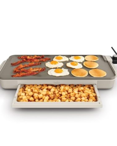 bella 10" x 20" Electric Griddle with Warming Tray, EverGood™ Ceramic Nonstick Coating & Removable Temperature Probe, Dishwasher-Safe Drip Tray & Cool Touch Handles, 1500 Watt, Oatmilk