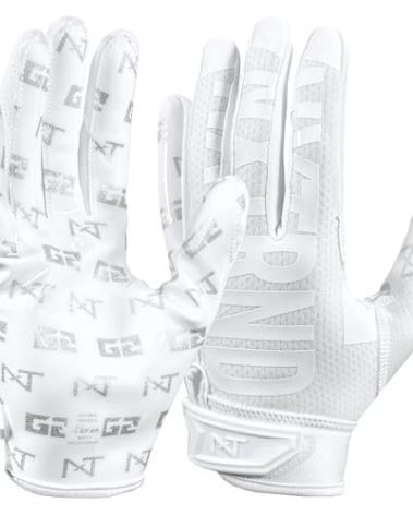 Nxtrnd G2 Pro Football Gloves, Men's Ultra Sticky Elite Receiver Gloves (White, Medium)
