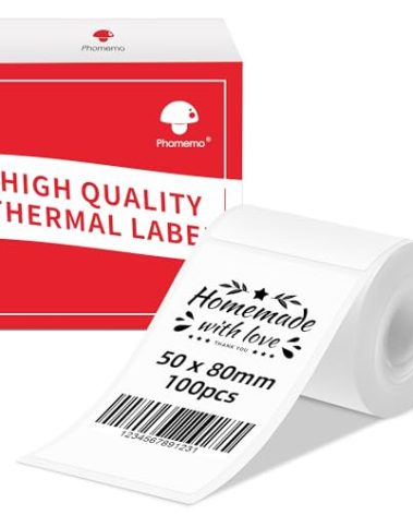 Phomemo Labels for M110 M120 M221 M200 M220 M150 M250 M260 M108 M100 Label Printer, Thermal Paper for Small Business, Barcode, Address, Clothing, Black on White 1.97"x3.15"(50x80mm) 100Label/Roll