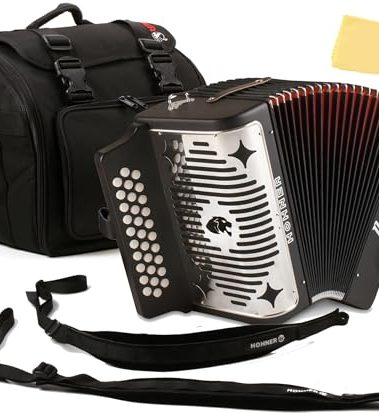 Hohner Panther Diatonic Accordion - Keys F/Bb/Eb Bundle with Hohner Accordion Road Kit and Austin Bazaar Polishing Cloth