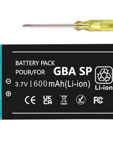 JUBOTY GBA SP Battery Replacement- 1600mAh Longest Lasting, 2026 Upgraded Battery Cell+IC Chip, Compatible with Nintendo Gameboy Advance SP AGS-001, AGS-003, AGS-101 Game Console with Screwdriver