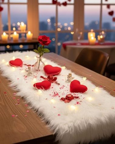 Table Runner, Thanksgiving Modern Small White Fur Table Runners for Party Birthday Christmas Friendsgiving Wedding Dinning Table, Decorative Rug Luxury Faux Fur Runner for Table(11.8x47.2inch)