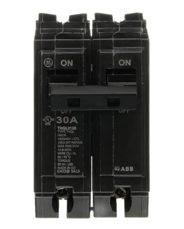 ABB Q-Line® THQL2130 Q Line 30A Double-Pole Circuit Breaker • 10kAIC, 120/240V, 30 Amp • Two-Pole Load Center Circuit Breaker • Non-Interchangeable Thermal Magnetic Trip