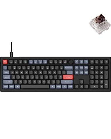 Keychron V6 Wired Custom Mechanical Keyboard Knob Version, Full-size QMK/VIA Programmable Macro with Hot-swappable Keychron K Pro Brown Switch Compatible with Mac Windows Linux Black (Non-Transparent)