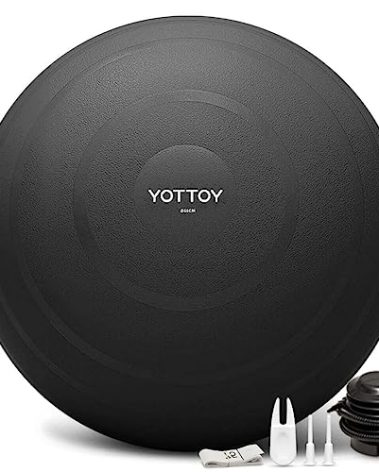 YOTTOY Anti-Burst Exercise Ball for Working Out, Yoga Ball for Pregnancy,Extra Thick Workout Ball for Physical Therapy,Fitness with Pump (Black)
