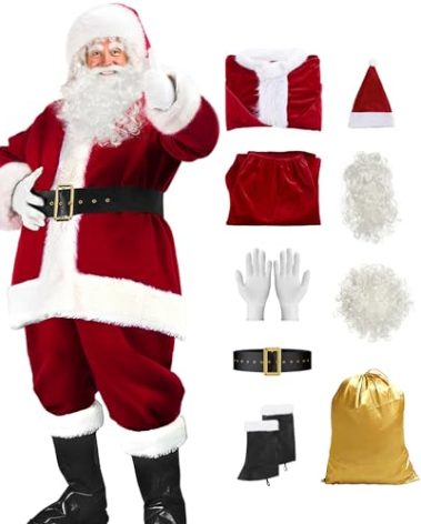 dgdgbaby Santa Claus Costume for Men Women Adult - 9pc. Deluxe Costume Santa Suit Outfit
