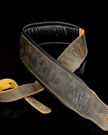 Iconic Leathers 3.25" Wide Lightly Distressed Dark Brown Dual Padded Leather Guitar and Bass Strap IL-5DBrn