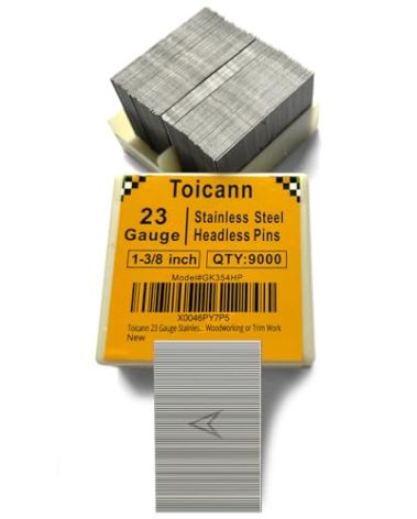 Toicann 23 Gauge Stainless Steel Pinner Nails 9000 pcs Headless Pin Nails for 23 GA Pneumatic or Electric Pinner or Pin Nail Gun, Ideal for Fine Woodworking or Trim Work (1-3/8 inch (9000 pcs))