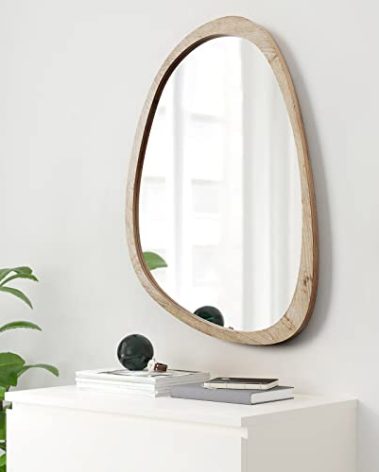 sawsile Irregular Wall Mirror for Bathroom,Wood Asymmetrical Rustic 24x36 inch Farmhouse Vanity Unique Nature Decorative Large Mirror for Entryway,Bedroom,Living Room,Washroom