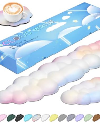 JIKIOU Upgrade Leather Cloud Keyboard Wrist Rest, Cloud Wrist Rest with Non-Slip PU Base, Comfortable Memory Foam Wrist Rest for Computer Laptop Mac Gaming Office and Pain Relief Christmas Wish Gift