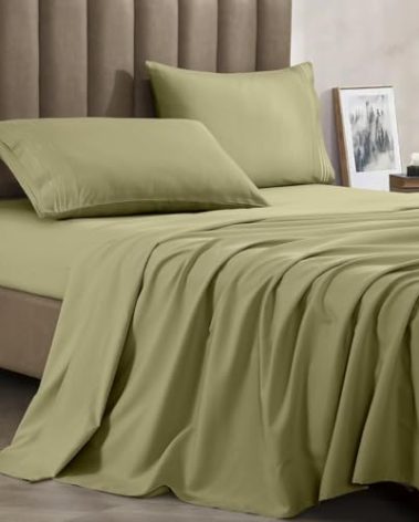 CELINE LINEN Premium 1800 Hotel Quality Wrinkle-Resistant 4-Piece Microfiber Sheet Set - Luxury Ultra Soft and Breathable Bedding 16 Inch Deep Pocket 4PC Sheet Set, Full, Sage Green