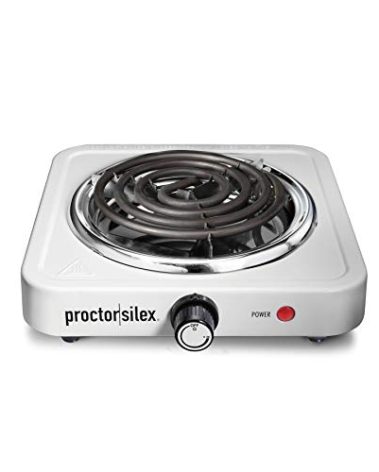 Proctor Silex Portable Electric Stove, Stainless Steel Single Burner Cooktop, Compact, Adjustable Temperature Hot Plate, 1200 Watts, White (34106)