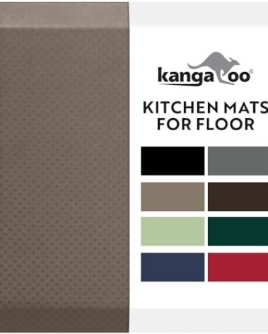 KANGAROO Thick Ergonomic Anti Fatigue Mats for Kitchen Floor, 48x20, Cushioned Standing Office Desk Mat, Waterproof Scratch Resistant Topside, Supportive All Day Comfort Padded Foam Rugs, Cappuccino