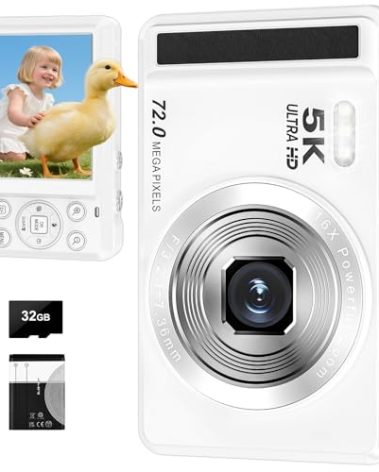 Digital Camera - 5K 72MP Vlogging Camera with 16X Zoom for Kids Autofocus Point and Shoot Photography Cameras - UHD 2.8'' Screen Compact Portable Camara with 32GB SD Card